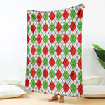Green Red And White Argyle Pattern Print Blanket
