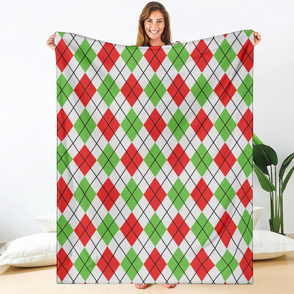 Green Red And White Argyle Pattern Print Blanket