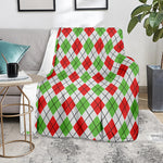 Green Red And White Argyle Pattern Print Blanket