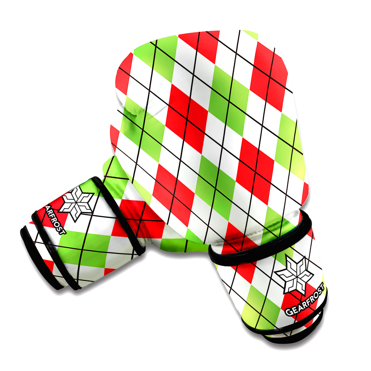 Green Red And White Argyle Pattern Print Boxing Gloves
