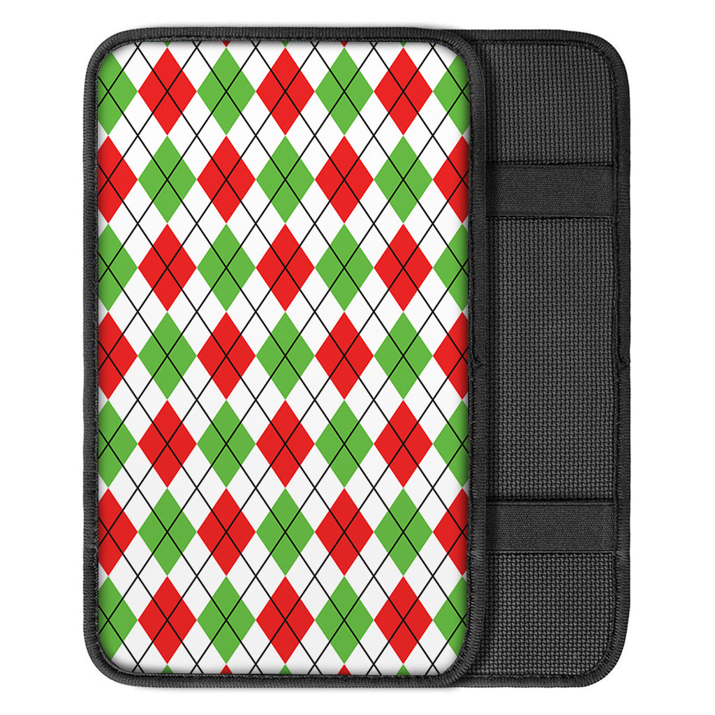 Green Red And White Argyle Pattern Print Car Center Console Cover