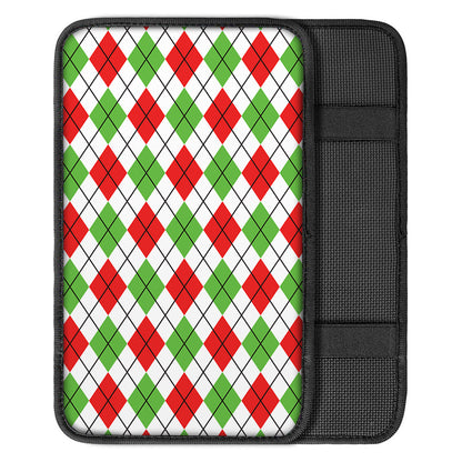 Green Red And White Argyle Pattern Print Car Center Console Cover