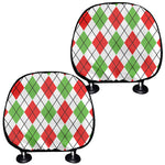 Green Red And White Argyle Pattern Print Car Headrest Covers