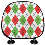 Green Red And White Argyle Pattern Print Car Headrest Covers