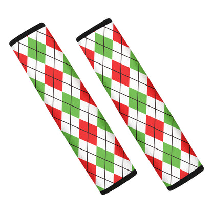 Green Red And White Argyle Pattern Print Car Seat Belt Covers
