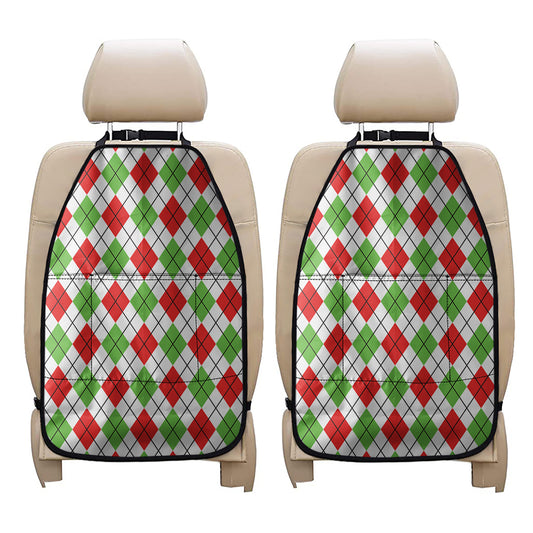 Green Red And White Argyle Pattern Print Car Seat Organizers