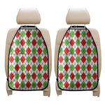 Green Red And White Argyle Pattern Print Car Seat Organizers