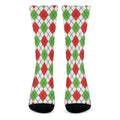 Green Red And White Argyle Pattern Print Crew Socks