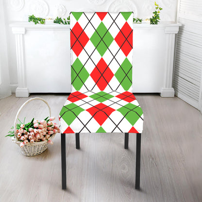 Green Red And White Argyle Pattern Print Dining Chair Slipcover