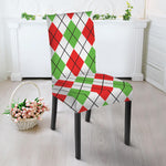 Green Red And White Argyle Pattern Print Dining Chair Slipcover
