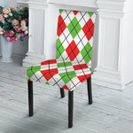 Green Red And White Argyle Pattern Print Dining Chair Slipcover