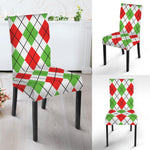 Green Red And White Argyle Pattern Print Dining Chair Slipcover