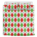 Green Red And White Argyle Pattern Print Duvet Cover Bedding Set
