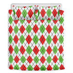 Green Red And White Argyle Pattern Print Duvet Cover Bedding Set