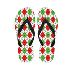 Green Red And White Argyle Pattern Print Flip Flops