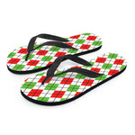 Green Red And White Argyle Pattern Print Flip Flops