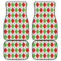 Green Red And White Argyle Pattern Print Front and Back Car Floor Mats