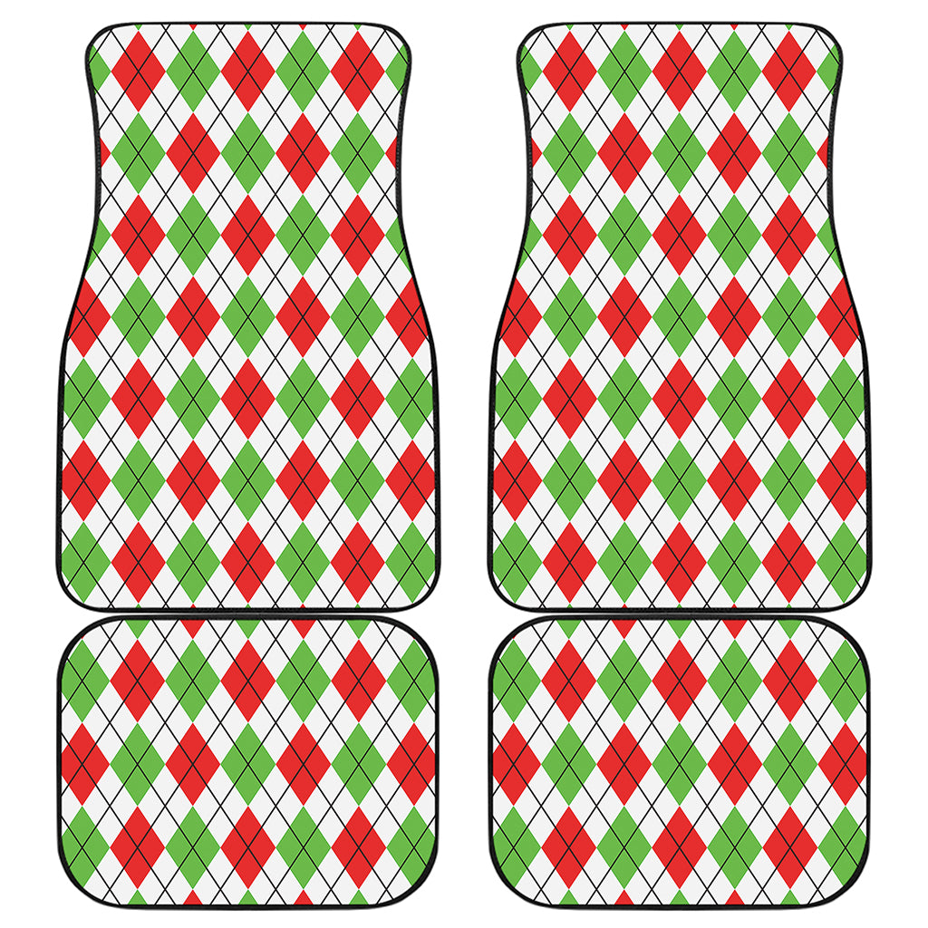 Green Red And White Argyle Pattern Print Front and Back Car Floor Mats