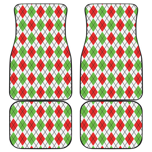 Green Red And White Argyle Pattern Print Front and Back Car Floor Mats