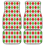 Green Red And White Argyle Pattern Print Front and Back Car Floor Mats