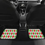 Green Red And White Argyle Pattern Print Front and Back Car Floor Mats