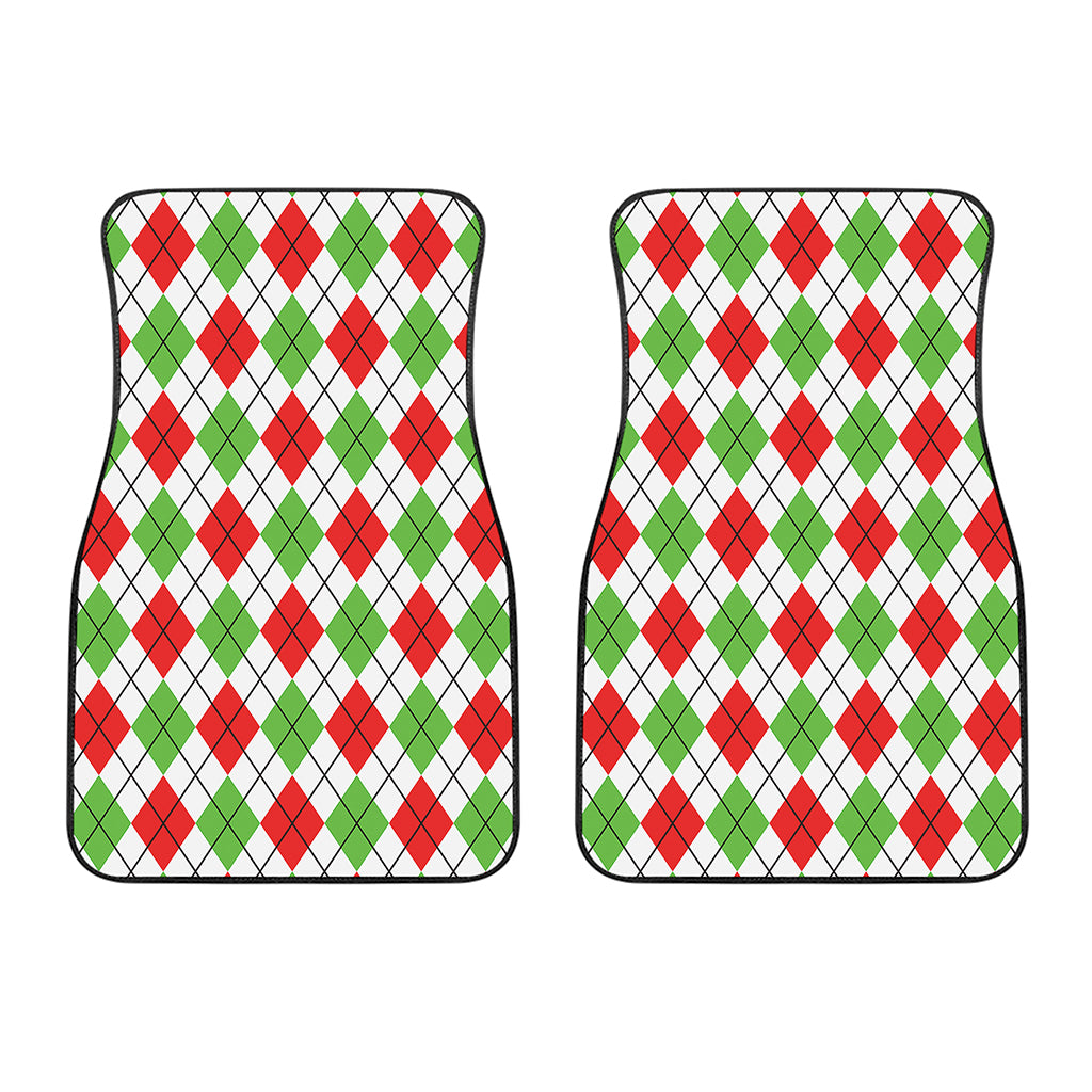 Green Red And White Argyle Pattern Print Front Car Floor Mats