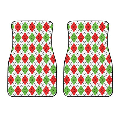 Green Red And White Argyle Pattern Print Front Car Floor Mats