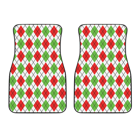 Green Red And White Argyle Pattern Print Front Car Floor Mats