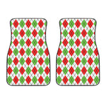 Green Red And White Argyle Pattern Print Front Car Floor Mats