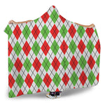 Green Red And White Argyle Pattern Print Hooded Blanket