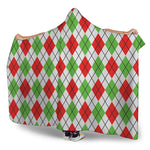 Green Red And White Argyle Pattern Print Hooded Blanket