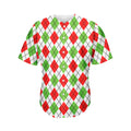 Green Red And White Argyle Pattern Print Men's Baseball Jersey
