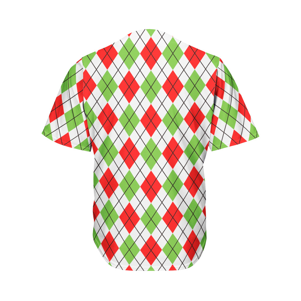 Green Red And White Argyle Pattern Print Men's Baseball Jersey