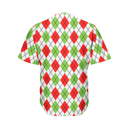 Green Red And White Argyle Pattern Print Men's Baseball Jersey