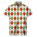 Green Red And White Argyle Pattern Print Men's Short Sleeve Shirt