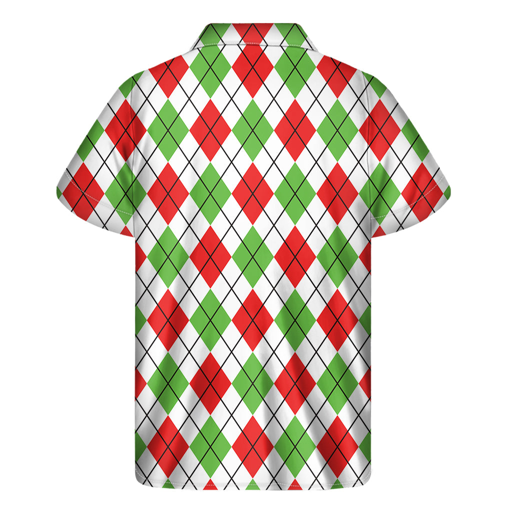 Green Red And White Argyle Pattern Print Men's Short Sleeve Shirt