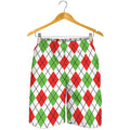 Green Red And White Argyle Pattern Print Men's Shorts