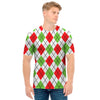 Green Red And White Argyle Pattern Print Men's T-Shirt