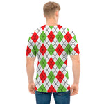Green Red And White Argyle Pattern Print Men's T-Shirt