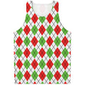 Green Red And White Argyle Pattern Print Men's Tank Top