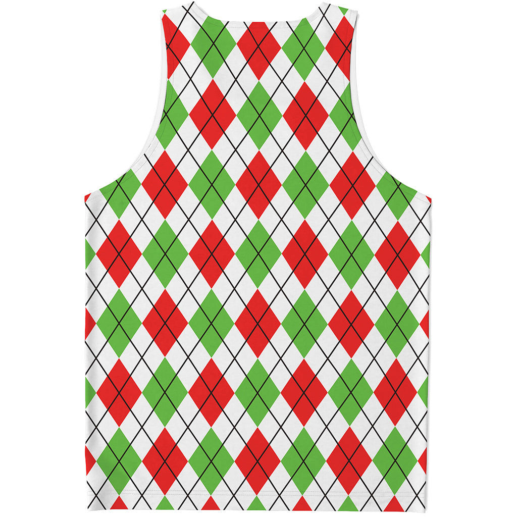 Green Red And White Argyle Pattern Print Men's Tank Top