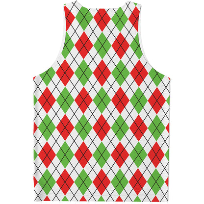 Green Red And White Argyle Pattern Print Men's Tank Top