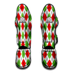 Green Red And White Argyle Pattern Print Muay Thai Shin Guard
