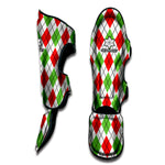 Green Red And White Argyle Pattern Print Muay Thai Shin Guard