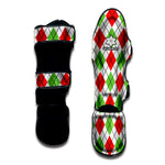 Green Red And White Argyle Pattern Print Muay Thai Shin Guard