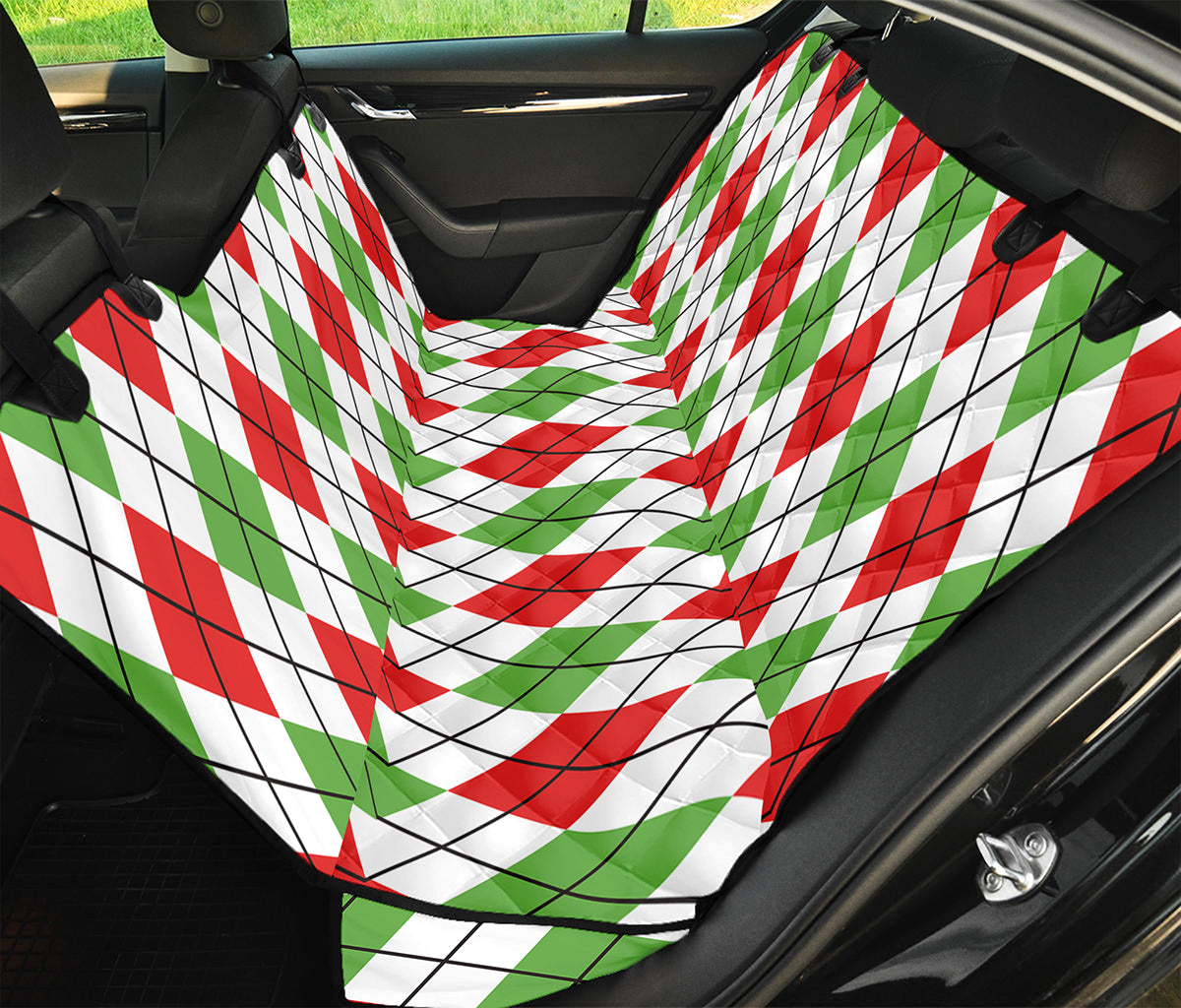 Green Red And White Argyle Pattern Print Pet Car Back Seat Cover