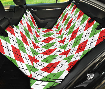 Green Red And White Argyle Pattern Print Pet Car Back Seat Cover