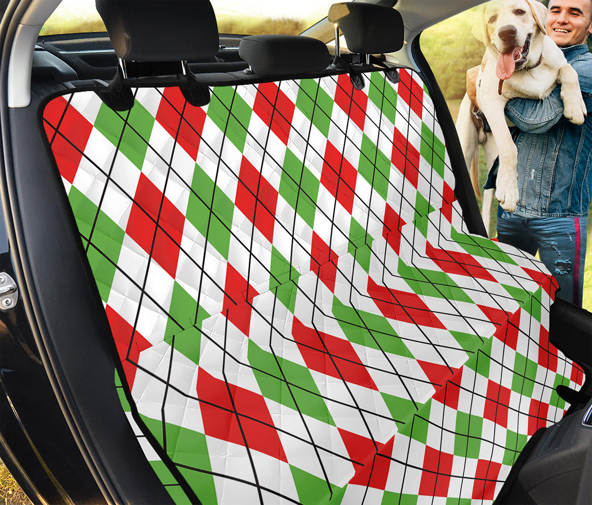Green Red And White Argyle Pattern Print Pet Car Back Seat Cover