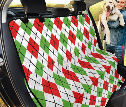 Green Red And White Argyle Pattern Print Pet Car Back Seat Cover