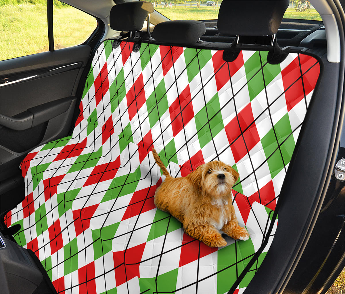 Green Red And White Argyle Pattern Print Pet Car Back Seat Cover